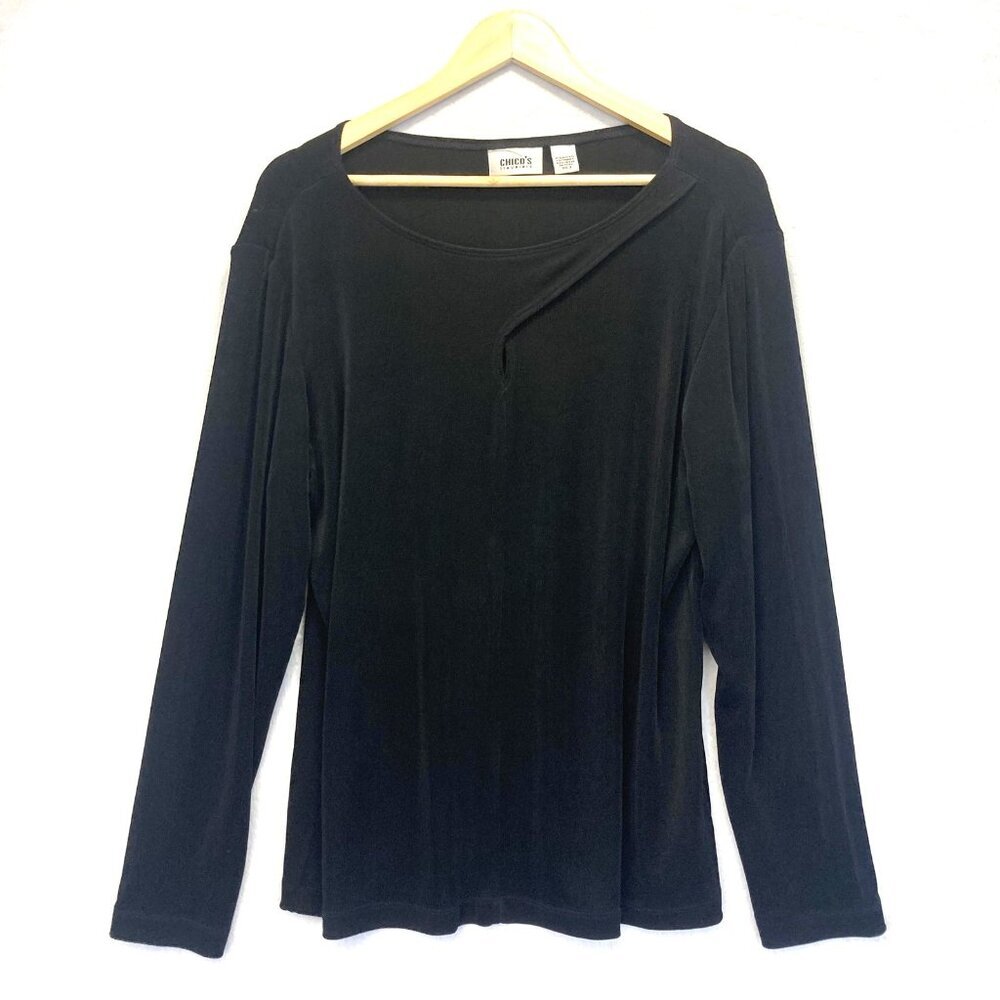 Chicos Travelers 3 Shirt Womens XL Slinky Long Sleeve Asymmetric Pullover USA